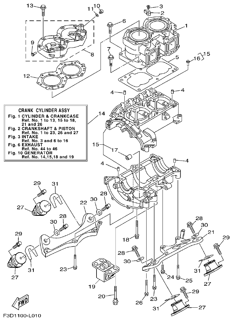 Yamaha F3D3 CYLINDER & CRANKCASE parts diagram
